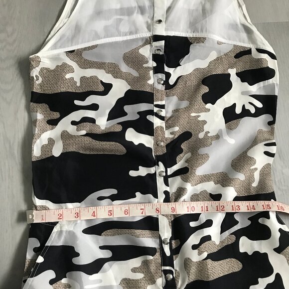 JC SE CASTELBAJAC PARIS SILK JUMPSUIT CAMO BLACK WHITE BROWN 36 - Picture 8 of 11